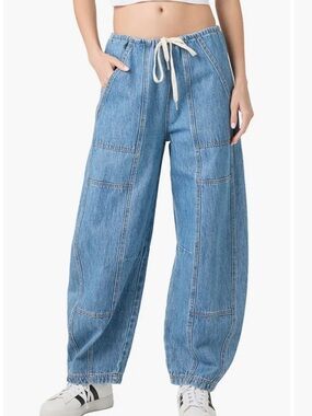 BLANKNYC Women’s Low Rise Drawstring Barrel Leg Jeans Size L